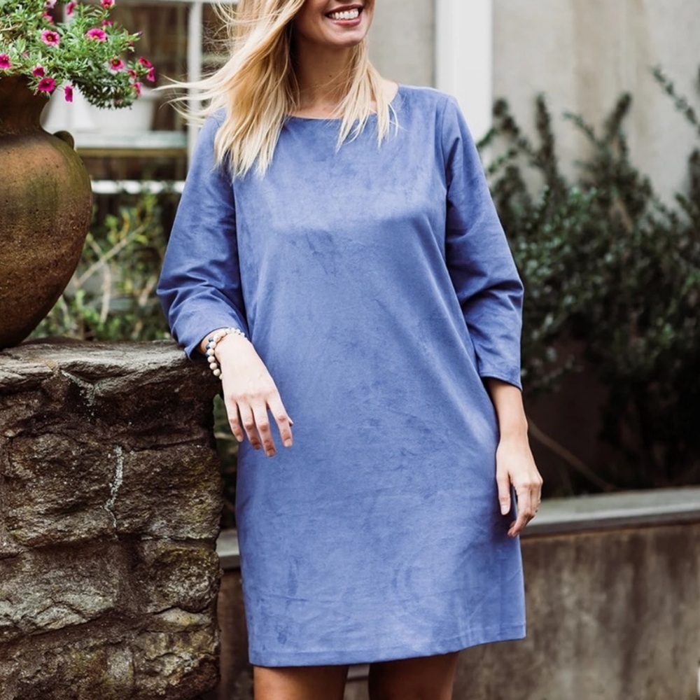 Anna Cate Emma Suede V-back Dress Size Small Coastal Blue